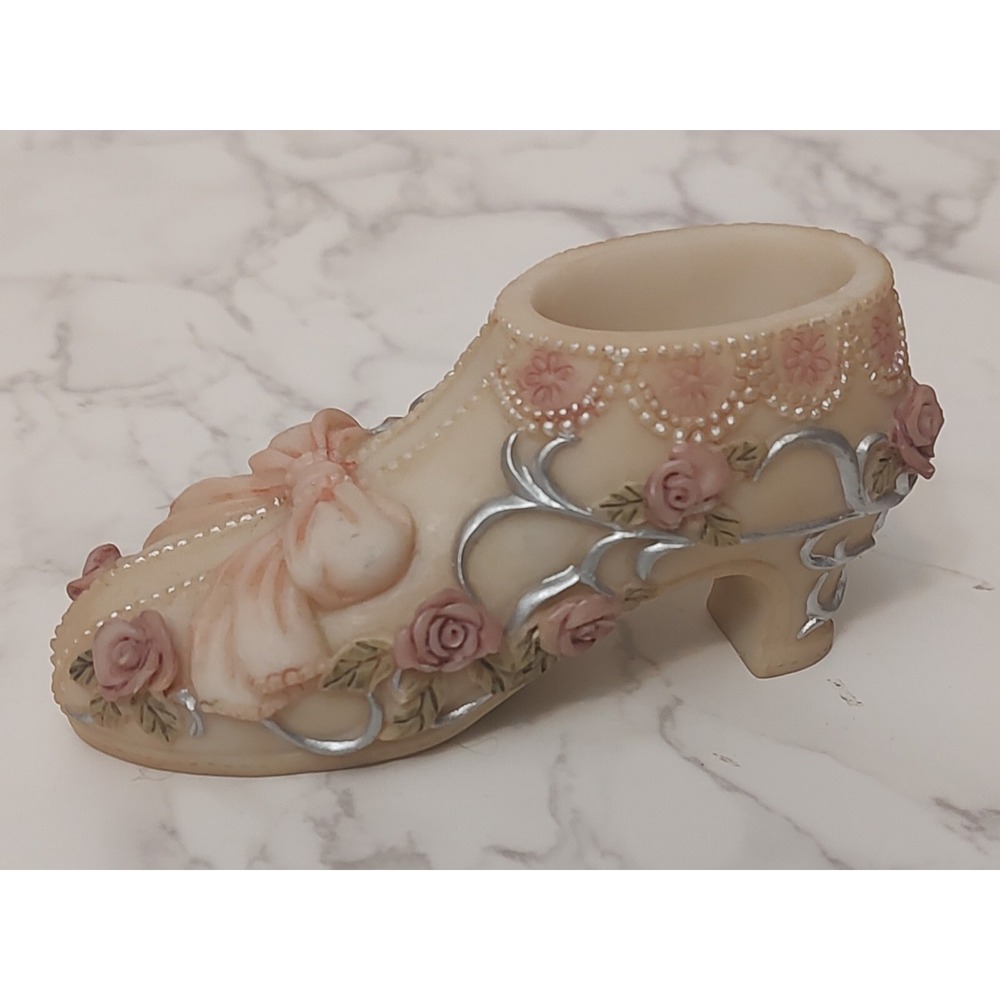 Dezine Victorian Shoe 1995 Roses Pearl Hand Painted Scrolled Design A4